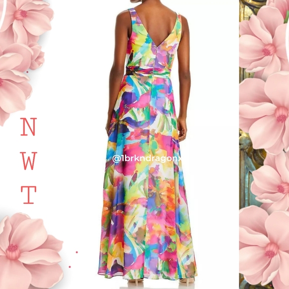 NWT Cut Out Dress Tropical Beach Tye-Die Floral Floor Length Dress A-Line Slit - Picture 10 of 16